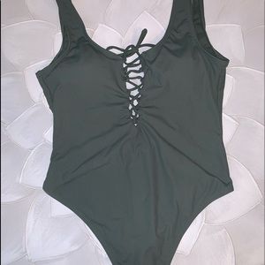Army green one piece swimsuit